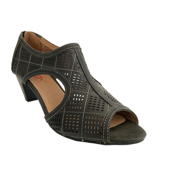Pikolinos Sandals Sz 41 US 10M Black Perforated Leather Open-toe Mid Heel - Picture 1 of 12